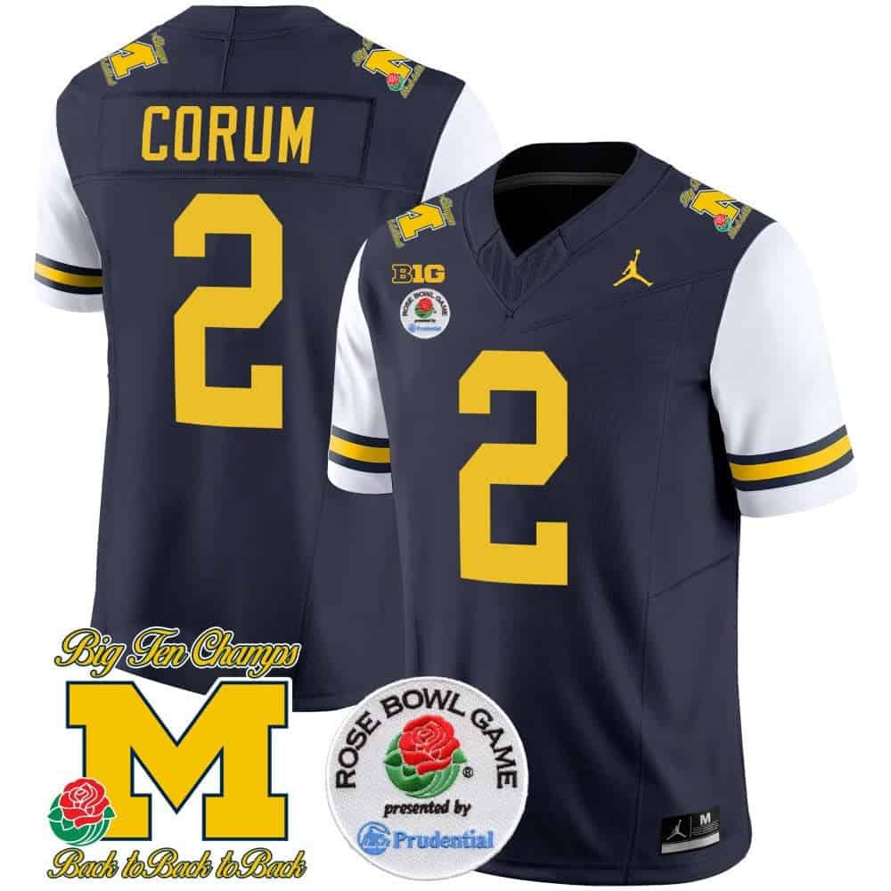 Men Michigan Wolverines #2 Corum Drak Blue 2024 Rose Bowl Patch Vapor Limited NCAA Jersey style 1->customized nfl jersey->Custom Jersey